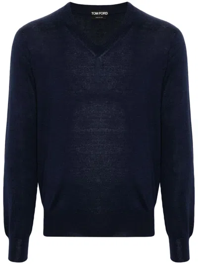 Tom Ford Electric Blue Alpaca Silk Sweaters In Blue
