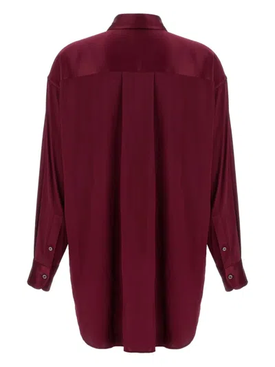 Tom Ford Stretch Silk Satin Relaxed Fit Shirt In Burgundy