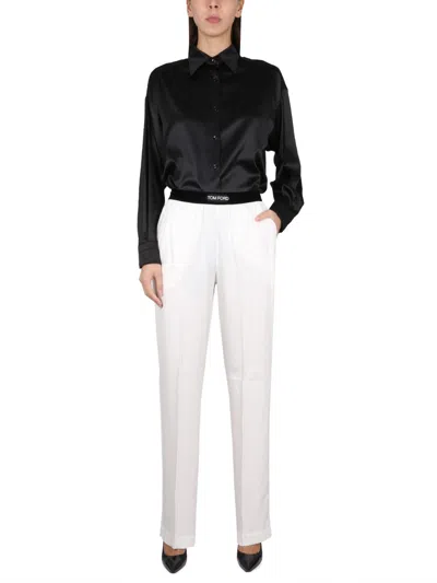 Tom Ford Stretch Silk Satin Relaxed Fit Shirt Clothing In Black