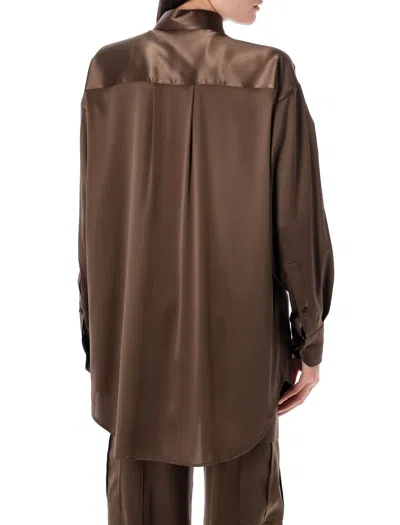 Tom Ford Stretch Silk Satin Relaxed Fit Shirt In Brown