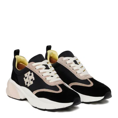 Tory Burch Black And Cream Suede Sneakers In Black