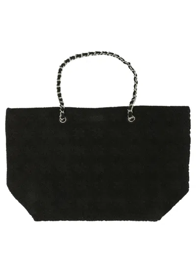 Tory Burch Large Ella T Monogram Terry Tote Bag In Black