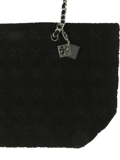 Tory Burch Large Ella T Monogram Terry Tote Bag In Black