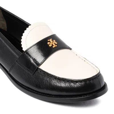 Tory Burch Black Leather Loafers With Decorative Emblem In Black