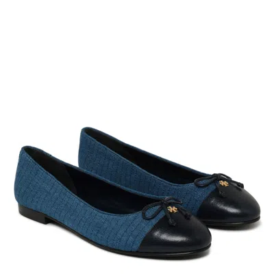 Tory Burch Dark Denim Cotton Flat Shoes In Blue