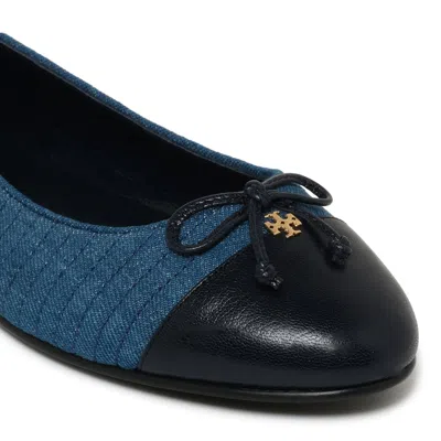 Tory Burch Dark Denim Cotton Flat Shoes In Blue