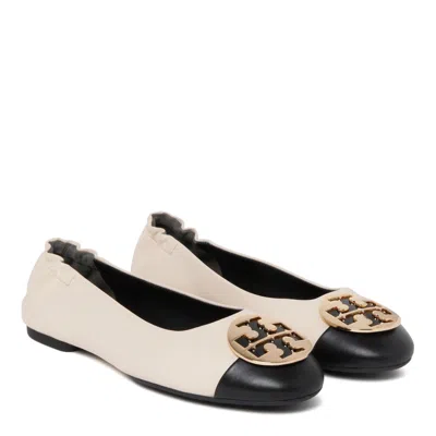 Tory Burch New Cream Leather Flat Shoes In Metallic