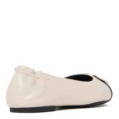 Tory Burch New Cream Leather Flat Shoes In Metallic