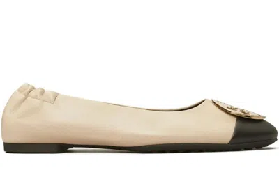 Tory Burch New Cream Leather Flat Shoes In Metallic