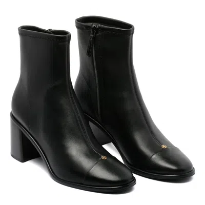 Tory Burch Leather Cap-toe Booties With Inner Zip In Black