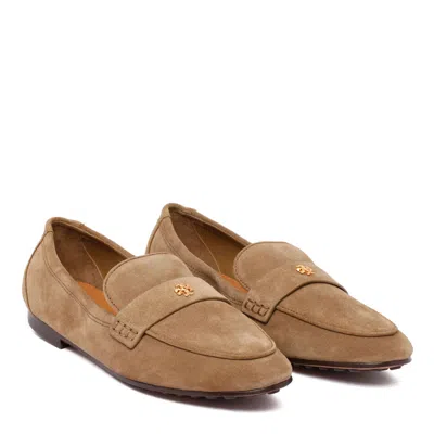 Tory Burch River Rock Suede Flat Shoes In Brown