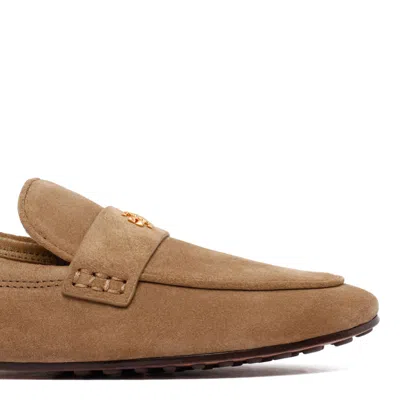 Tory Burch River Rock Suede Flat Shoes In Brown
