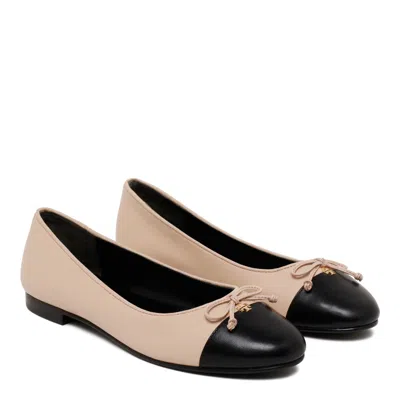 Tory Burch Cap-toe Leather Ballets In Pink