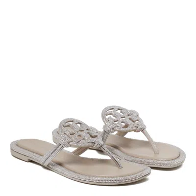 Tory Burch Stone Grey Leather Sandals In Gray