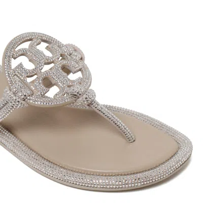Tory Burch Stone Grey Leather Sandals In Gray