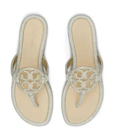Tory Burch Stone Grey Leather Sandals In Gray