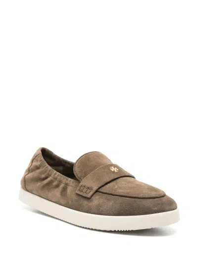 Tory Burch Slip-on Loafers With Suede Finish And Rubber Sole In Brown
