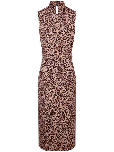 Twinset Twin-set Form-fitting Sleeveless Dress With Leopard Print And Sequin Detailing In Brown