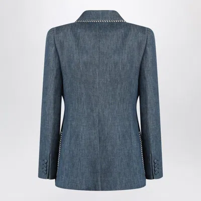Valentino Double-breasted Blue Jacket In Chambray Denim In Blue