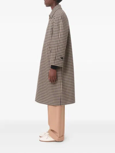 Valentino Coat With Vichy Pattern In Cotton And Wool In Black