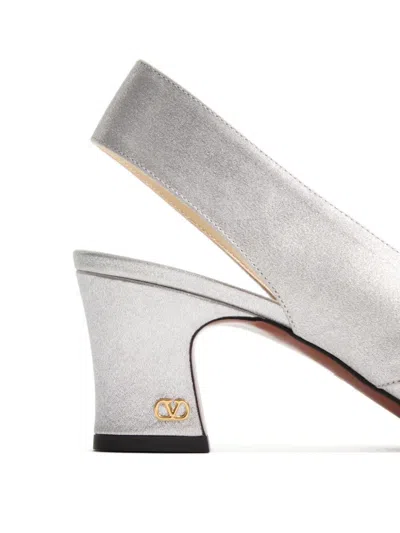 Valentino Block Heel Embellished Slingback Square Toe Pumps In White