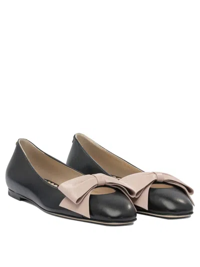 Valentino Round Toe Ballerina Shoes With Bow Detail In Black
