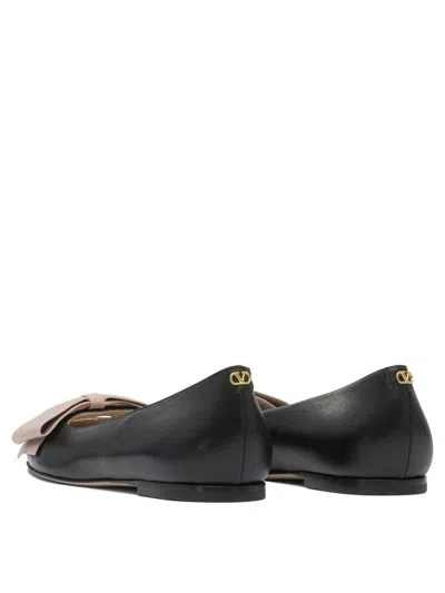 Valentino Round Toe Ballerina Shoes With Bow Detail In Black