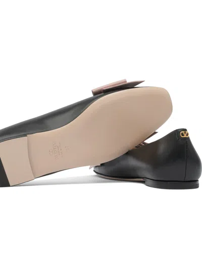 Valentino Round Toe Ballerina Shoes With Bow Detail In Black
