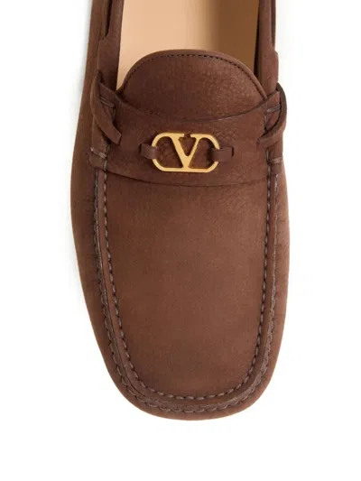 Valentino Loafers With Rubber Sole And Topstitching In Brown