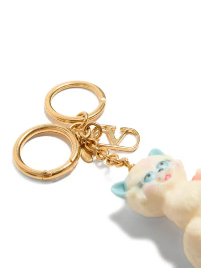 Valentino Portachiavi Le Chat De La Maison Multicolor In Metallo E Nylon Donna In Gold