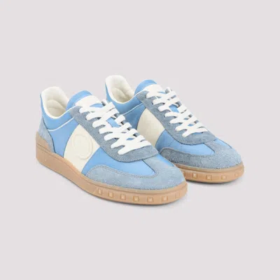 Valentino Garavani Upvillage Low Top Trainer In Crust Leather And Nylon In Blue