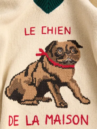Valentino Butter-coloured Sweater With Le Chien De La Maison Embroidery Men In Gold