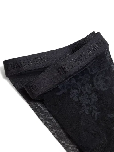 Valentino Sheer Floral Pattern Lycra Tights With Elastic Waistband In Black