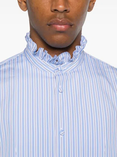 Valentino Striped Cotton Shirt In Blue