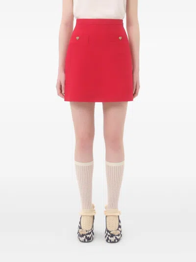 Valentino Crepe Couture Skirt With Heart Jewel Buttons In Red