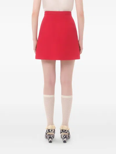 Valentino Crepe Couture Skirt With Heart Jewel Buttons In Red