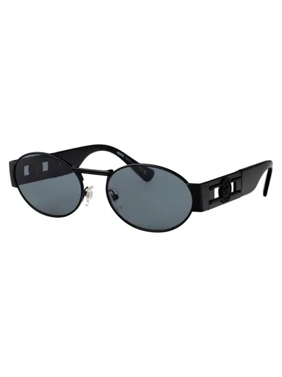 Versace Matte Black Steel Sunglasses In Black