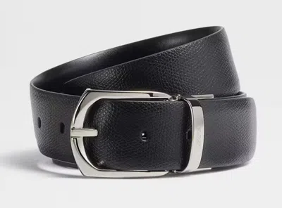 Zegna Black Alpina Engraved Leather And Leather Reversible Belt In Black