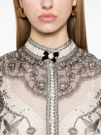 Zimmermann Crush Printed Silk Blouse In Gray