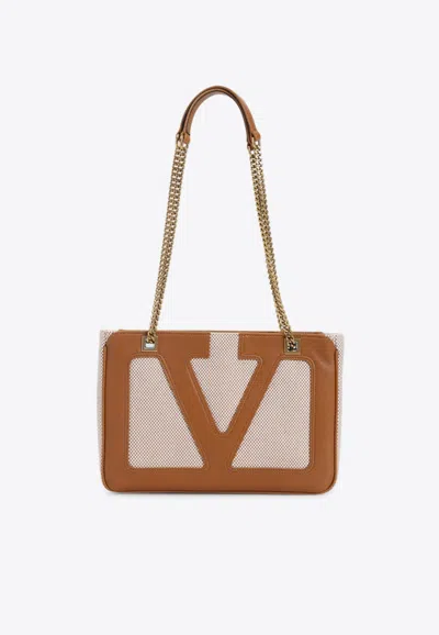 Valentino Beige Fabric Shoulder Bags In Sand
