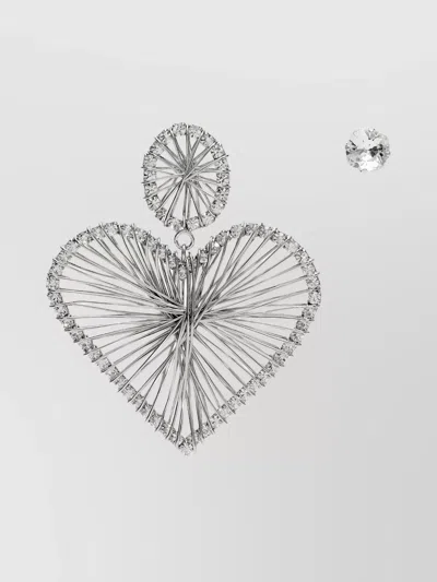 Isabel Marant Heart Shaped Wire Design Crystal Earrings In Gray
