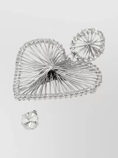 Isabel Marant Heart Shaped Wire Design Crystal Earrings In Gray