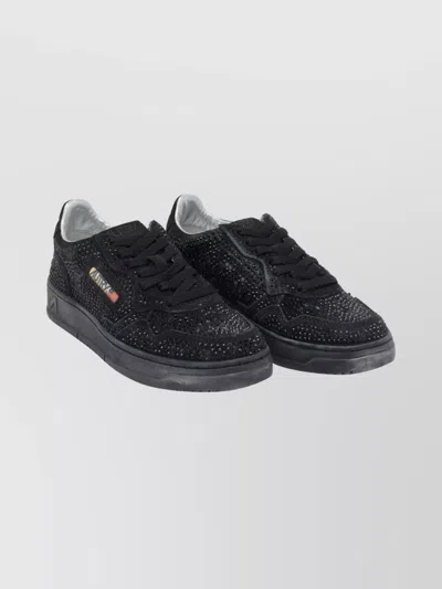 Autry Medalist Low Suede Trainers With Rhinestones In Black