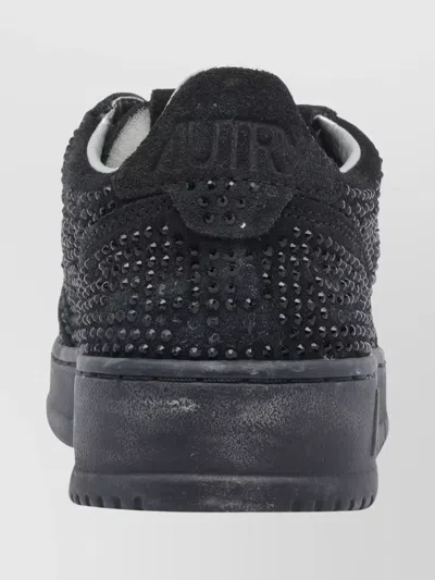 Autry Medalist Low Suede Trainers With Rhinestones In Black