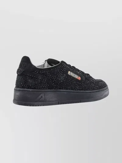 Autry Medalist Low Suede Trainers With Rhinestones In Black