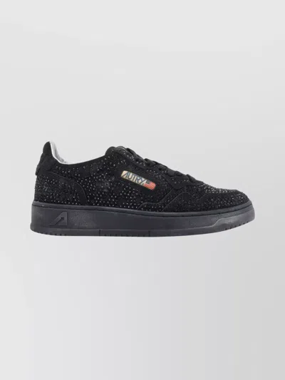 Autry Medalist Low Suede Trainers With Rhinestones In Black