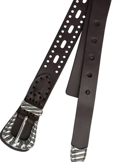 Etro Leather Belt With Perforated Details Belts Brown In Black
