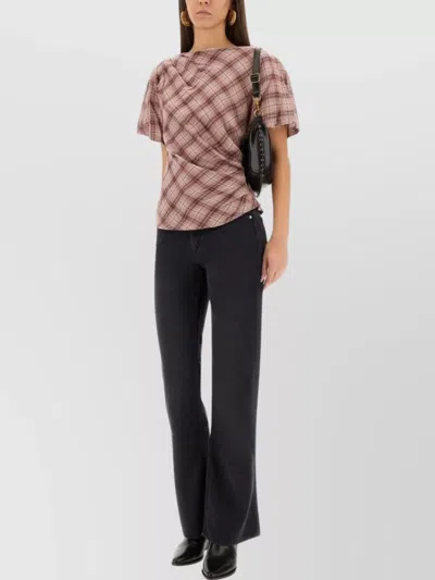 Isabel Marant Étoile Asymmetric Checked Draped Short Sleeve Top In Multi