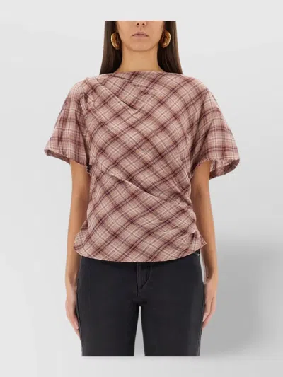 Isabel Marant Étoile Asymmetric Checked Draped Short Sleeve Top In Multi