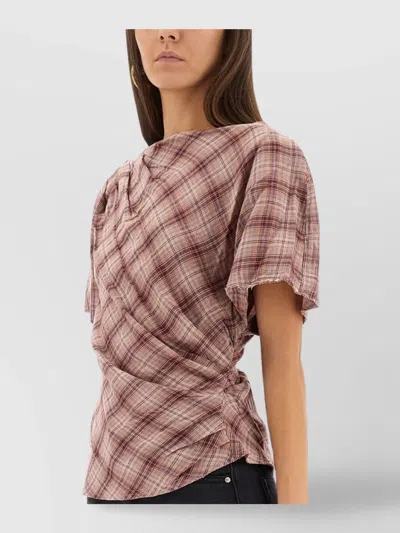 Isabel Marant Étoile Asymmetric Checked Draped Short Sleeve Top In Multi